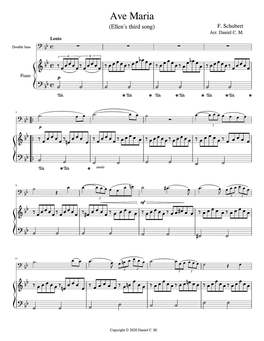 Ave Maria for double bass and piano (simplified) Double Bass scores gallery preview page 2