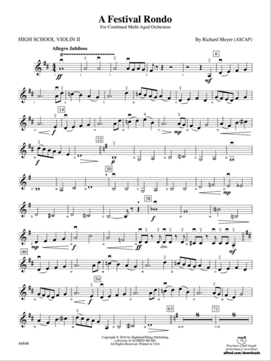 A Festival Rondo: High School Violin 2 String Orchestra scores gallery preview page 1