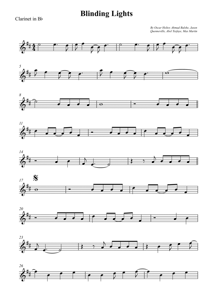 Blinding Lights B-Flat Clarinet scores gallery preview page 1