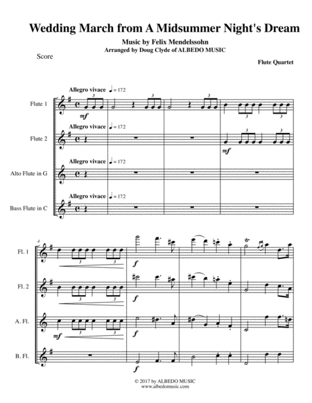 Mendelssohn Wedding March from A Midsummer Night's Dream for Flute Quartet image number null