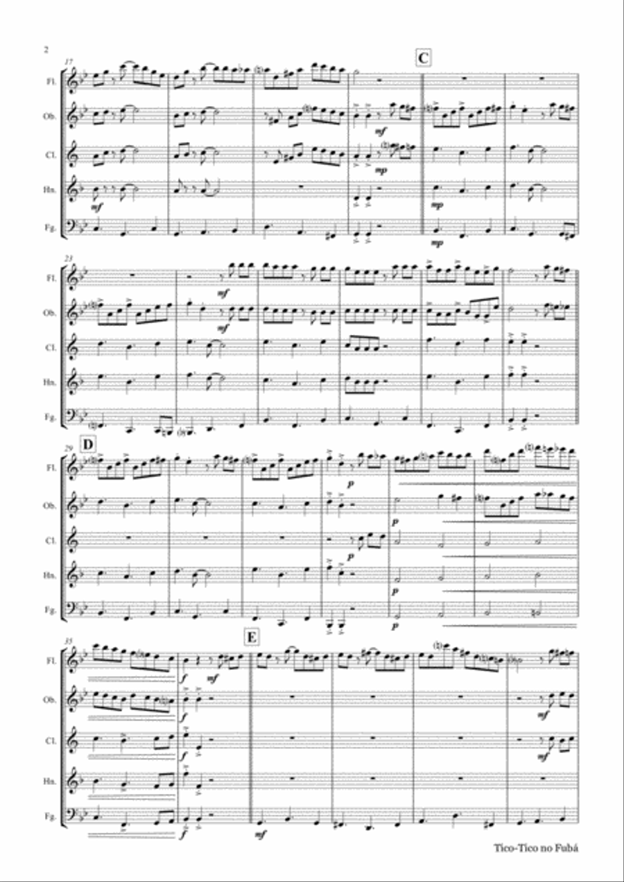 Tico-Tico no Fubá - Choro - Wind Quintet Woodwind Quintet scores gallery preview page 3