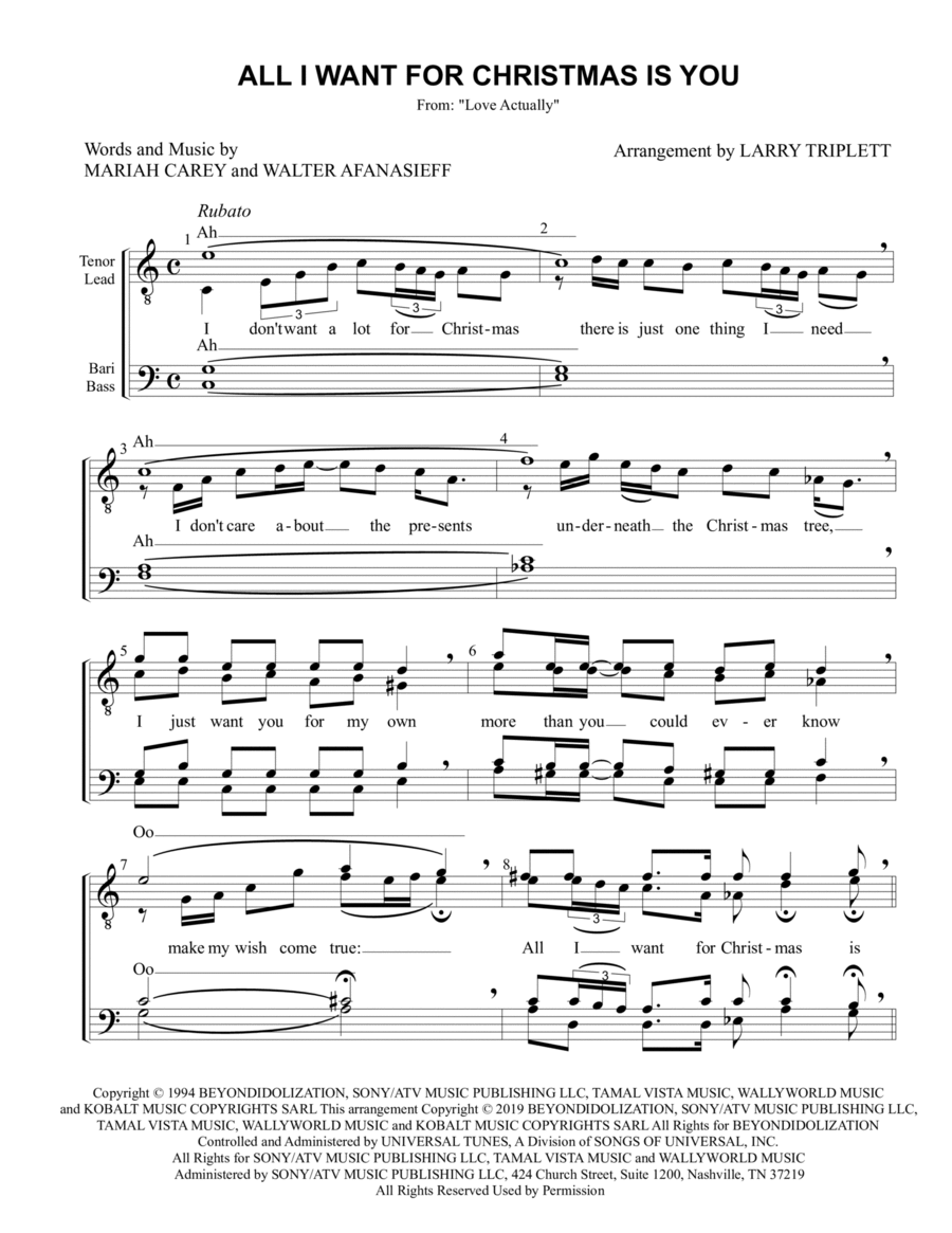 All I Want For Christmas Is You TTBB scores gallery preview page 1