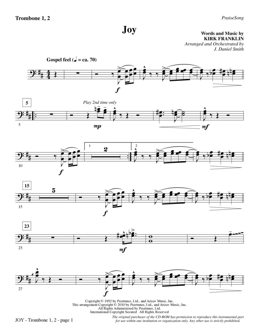 Joy - Trombone 1 & 2 Choir scores gallery preview page 1