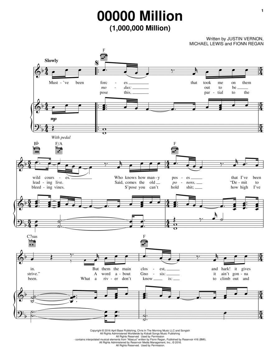 00000 Million (1,000,000 Million) Piano, Vocal, Guitar scores gallery preview page 1