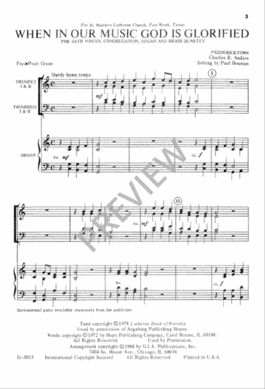 When, in Our Music, God Is Glorified 4-Part scores gallery preview page 3