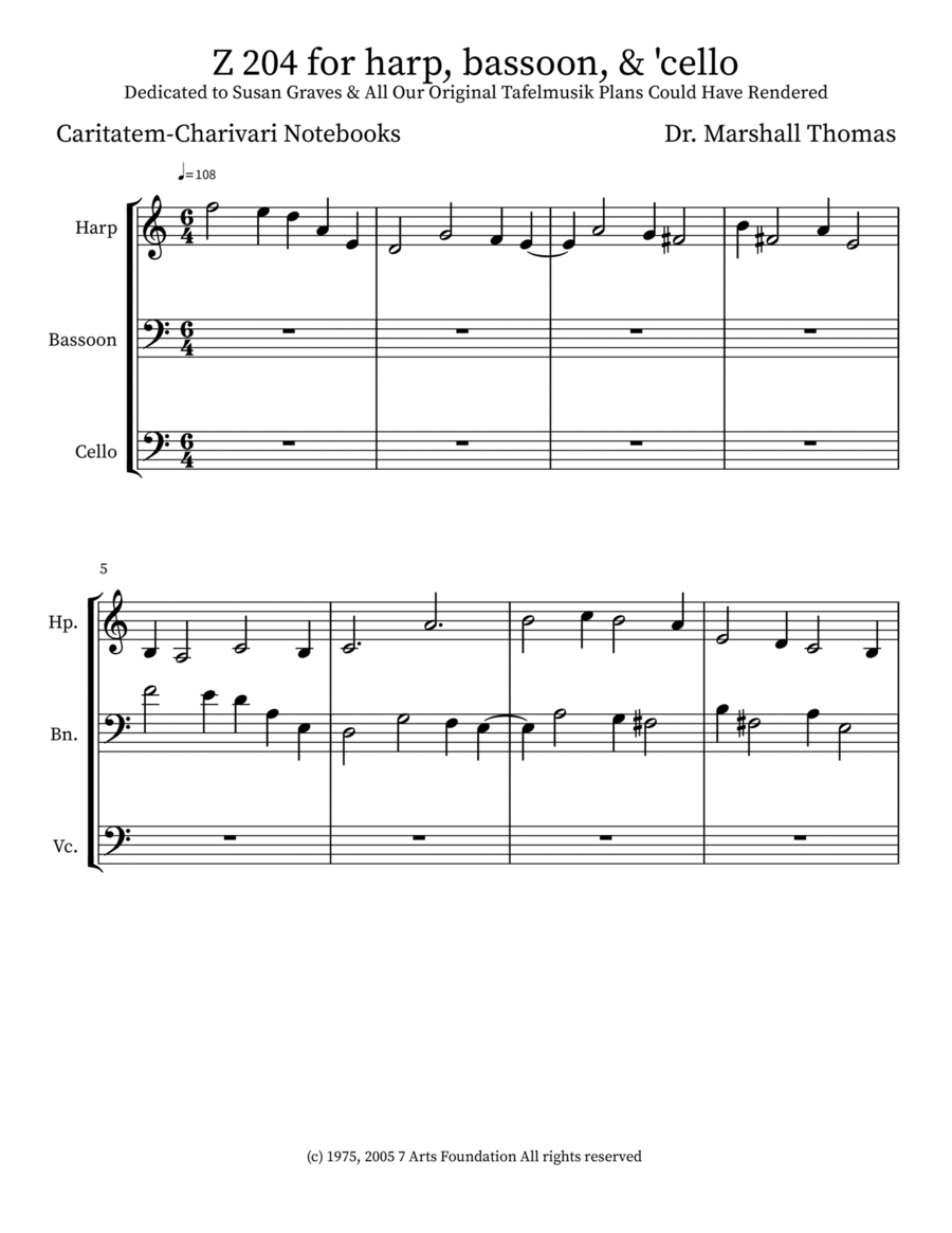 Z 204 for harp, bassoon, & 'cello Bassoon scores gallery preview page 1