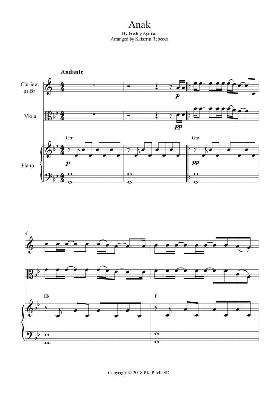 Anak Anak B-Flat Clarinet scores gallery preview page 1