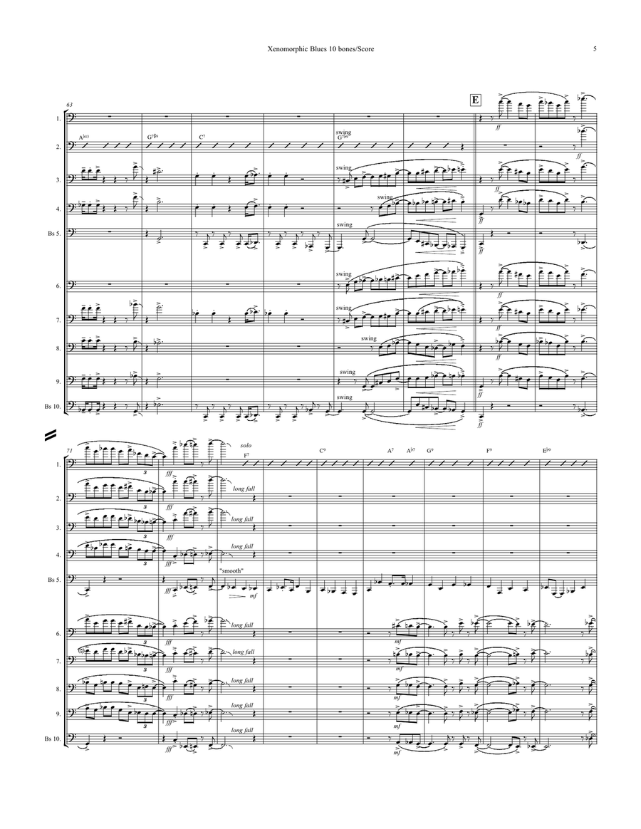 Xenomorphic Blues for 10-part Trombone Ensemble Brass Ensemble scores gallery preview page 5