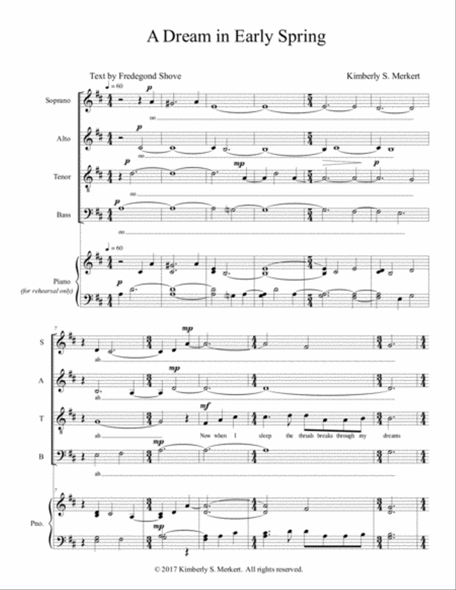 A Dream in Early Spring 4-Part scores gallery preview page 1