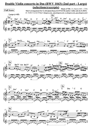 Bach (J.S.) - Double Violin concerto in Dm - 2nd part (Largo) - arr. for G-clef piano (selections)