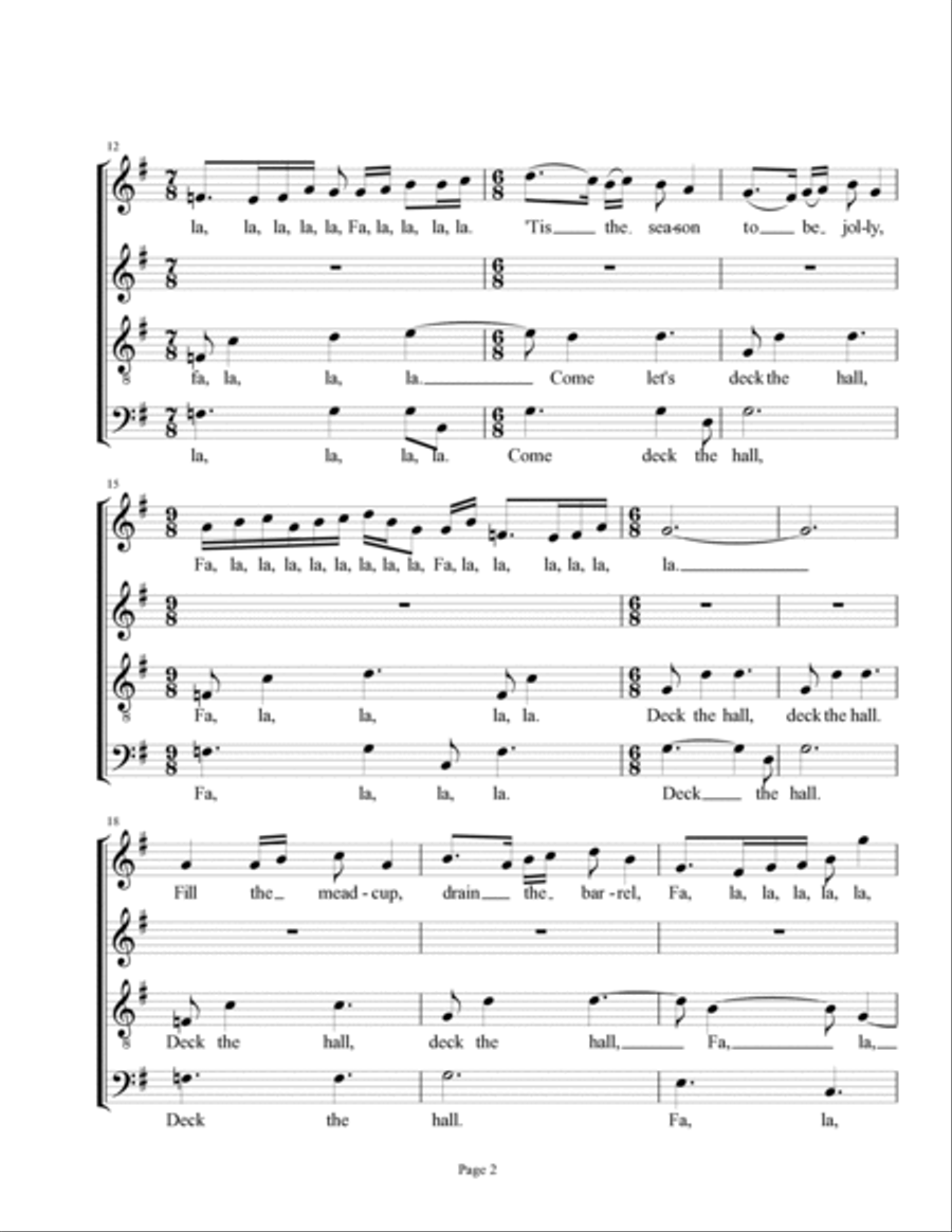 Deck the Hall (secular Christmas air) 4-Part scores gallery preview page 2