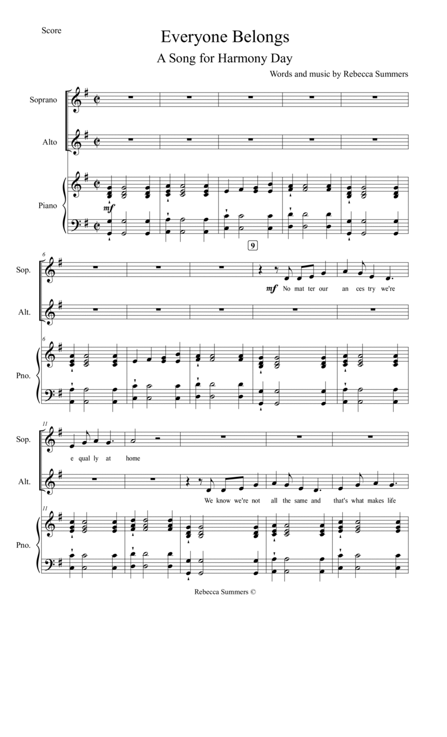 Everyone Belongs - A Song for Harmony Day 2-Part scores gallery preview page 1