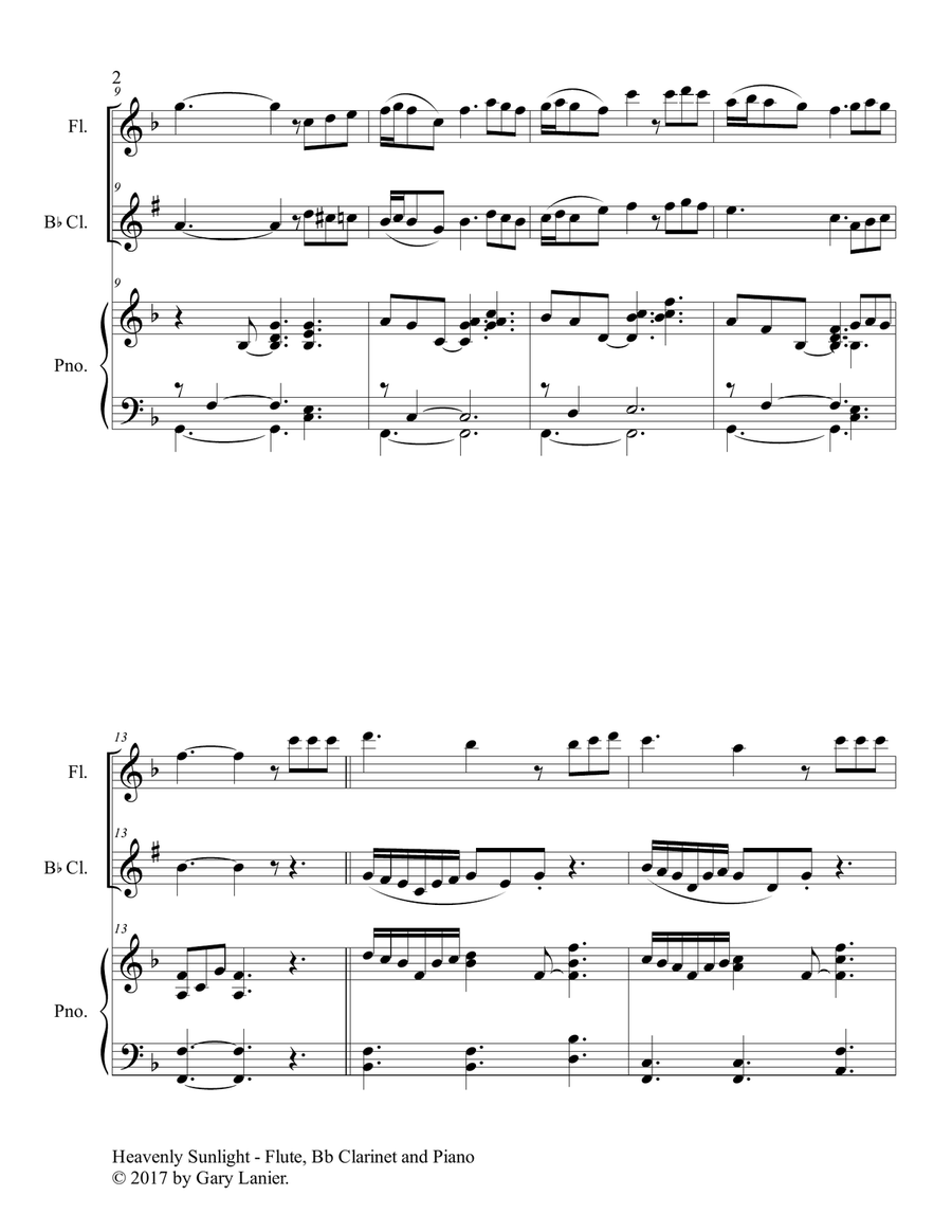 HEAVENLY SUNLIGHT (Trio - Flute, Bb Clarinet & Piano with Score/Parts) Woodwind Duet scores gallery preview page 3