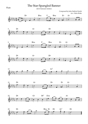 The Star Spangled Banner (USA National Anthem) for Flute Solo with Chords (Db Major)