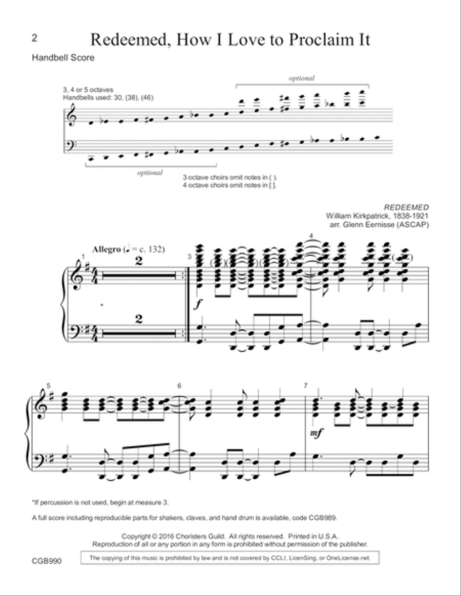 Redeemed, How I Love to Proclaim It - Handbell Score Handbell Choir scores gallery preview page 2
