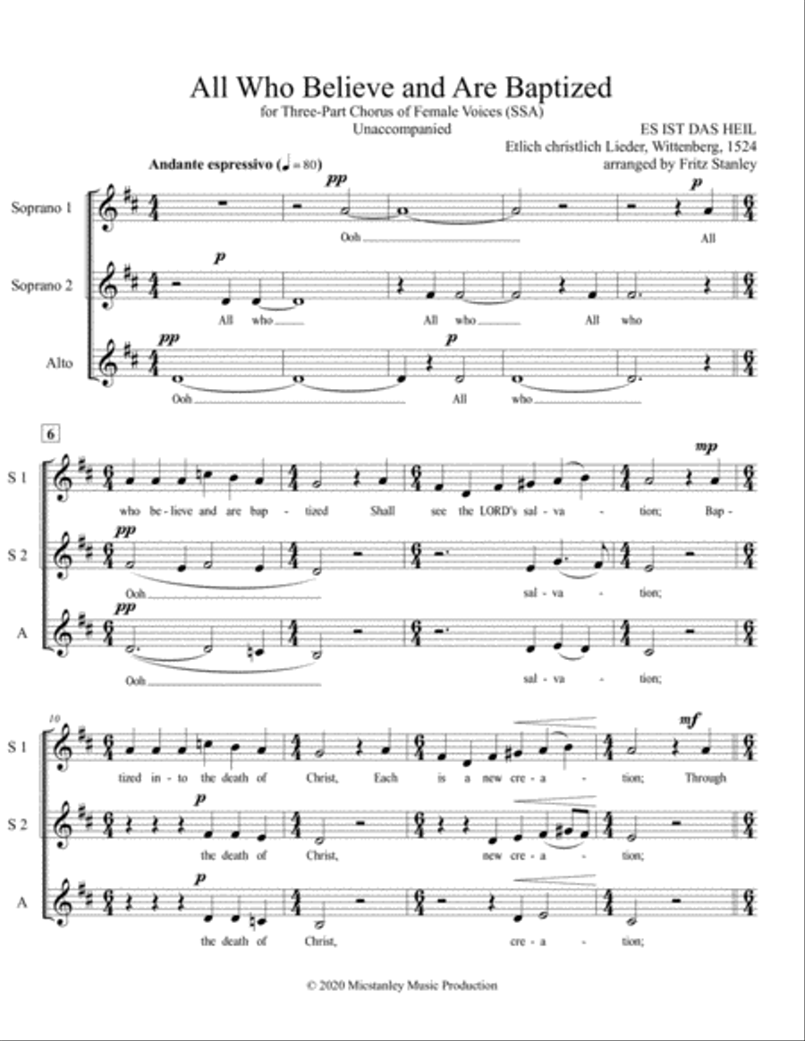 All Who Believe and Are Baptized - SSA A Cappella SSA scores gallery preview page 2