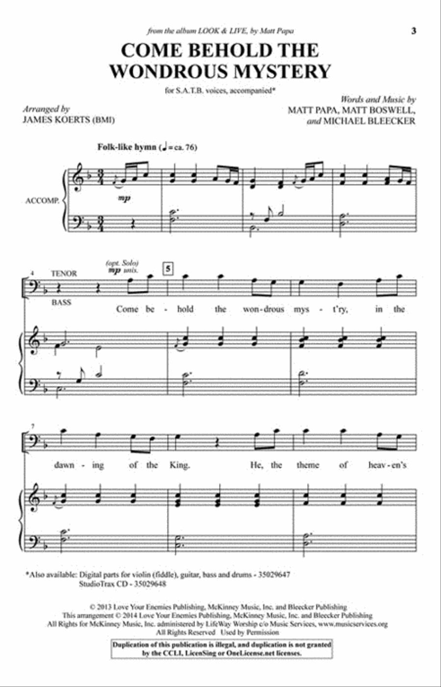 Come Behold the Wondrous Mystery 4-Part scores gallery preview page 2