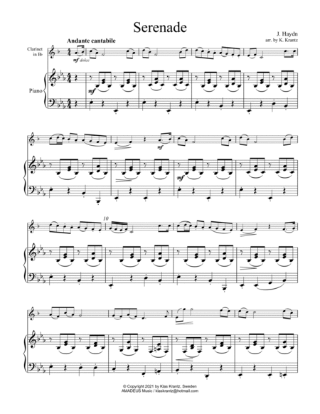 Serenade for clarinet in Bb and easy piano