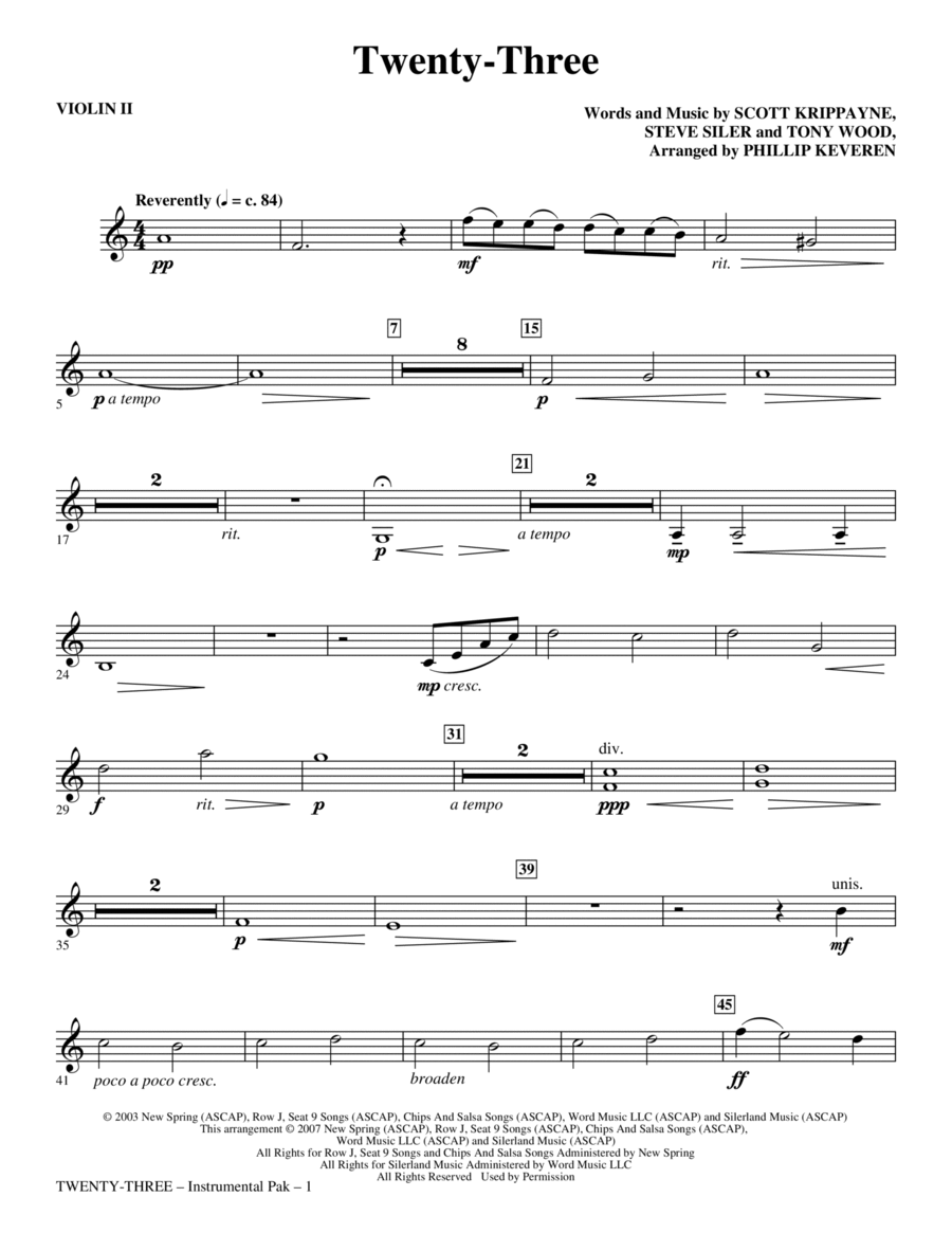Twenty-Three (arr. Phillip Keveren) - Violin II Choir scores gallery preview page 1