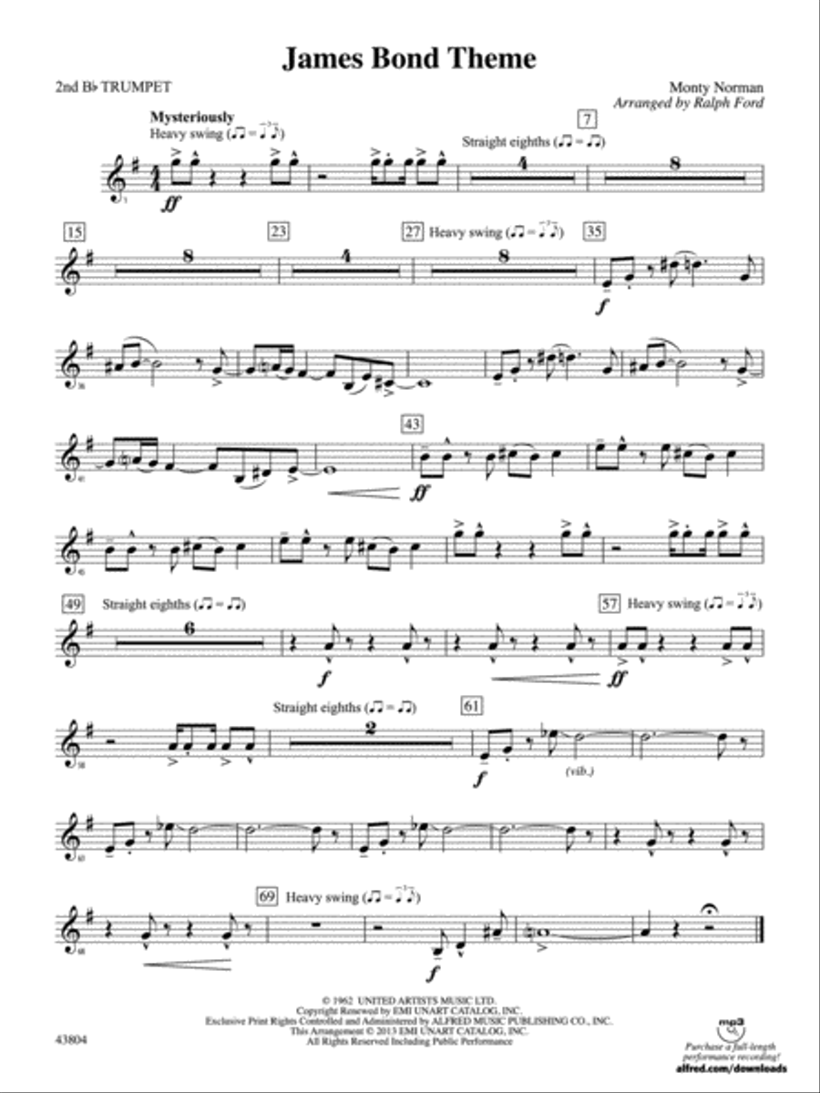 James Bond Theme: 2nd B-flat Trumpet Full Orchestra scores gallery preview page 1
