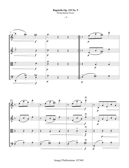 Beethoven: Bagatelle Op. 119 No. 9 for String Quartet image number null