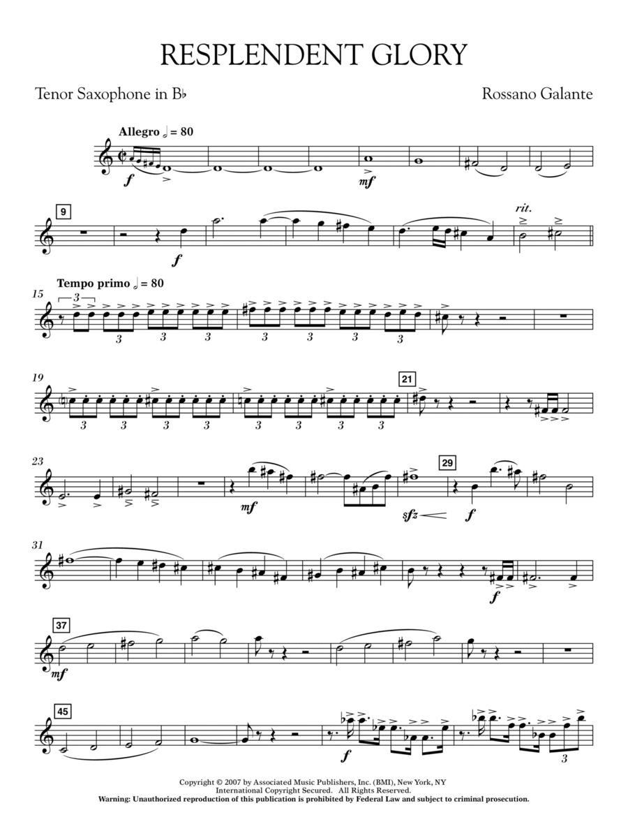Resplendent Glory - Bb Tenor Saxophone Concert Band scores gallery preview page 1