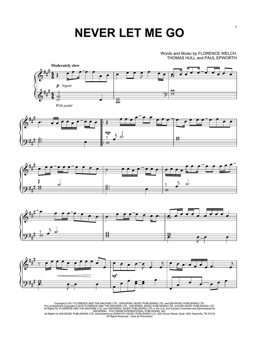 Never Let Me Go Piano Solo scores gallery preview page 1