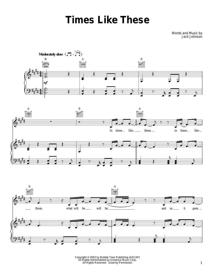 Times Like These Piano, Vocal, Guitar scores gallery preview page 1