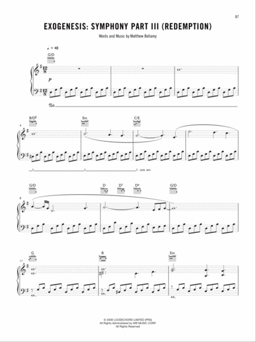 Exogenesis: Symphony Part III (Redemption) Piano, Vocal, Guitar scores gallery preview page 1
