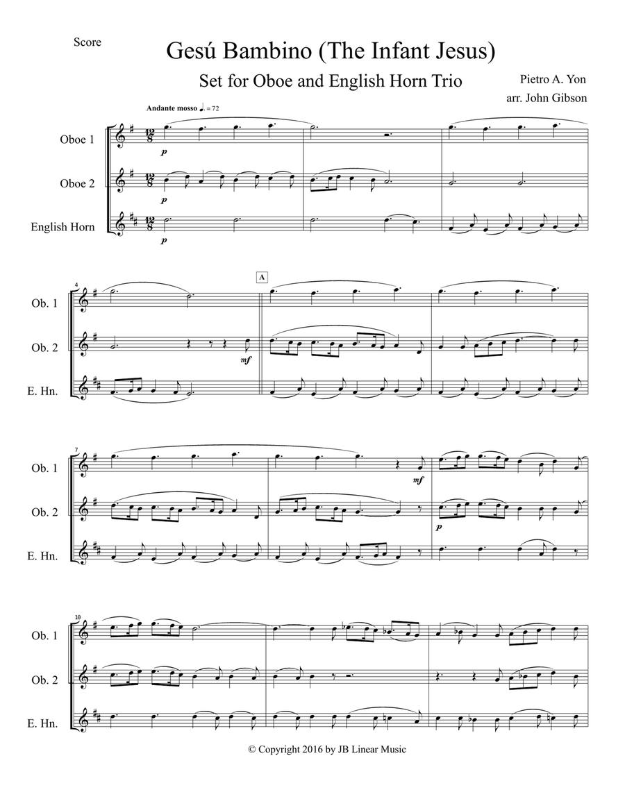 Gesu Bambino (Infant Jesus) for Oboe and English Horn Trio Woodwind Trio scores gallery preview page 2