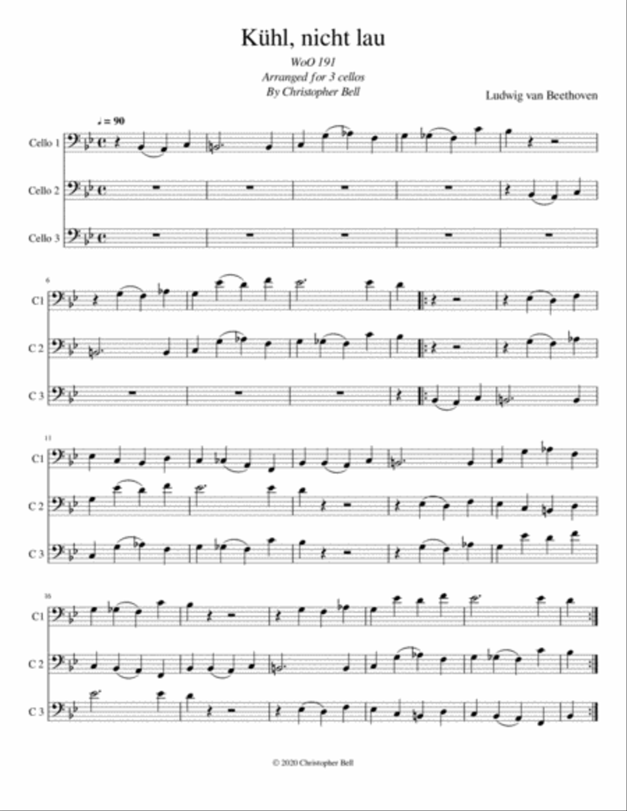 Kühl, nicht lau - Beethoven - Cello Trio String Trio scores gallery preview page 1