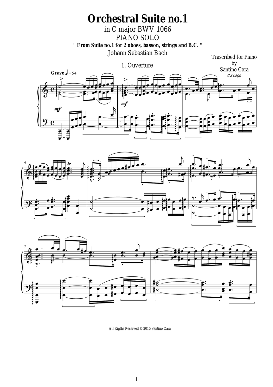 J.S.Bach Orchestral Suite no.1 in C major BWV 1066 - Complete Piano version Piano Solo scores gallery preview page 1