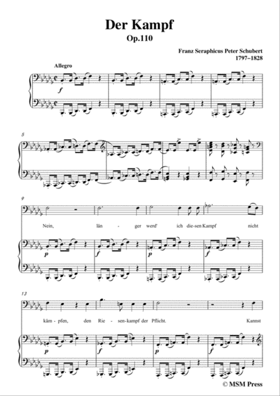 Schubert-Der Kampf,Op.110,in b flat minor,for Voice&Piano Voice scores gallery preview page 3