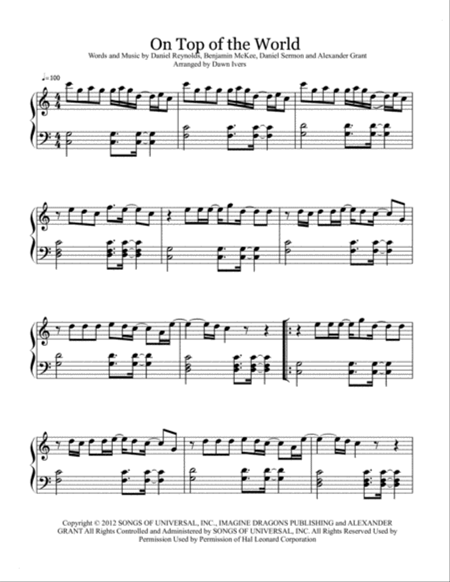 On Top Of The World Piano Solo scores gallery preview page 2
