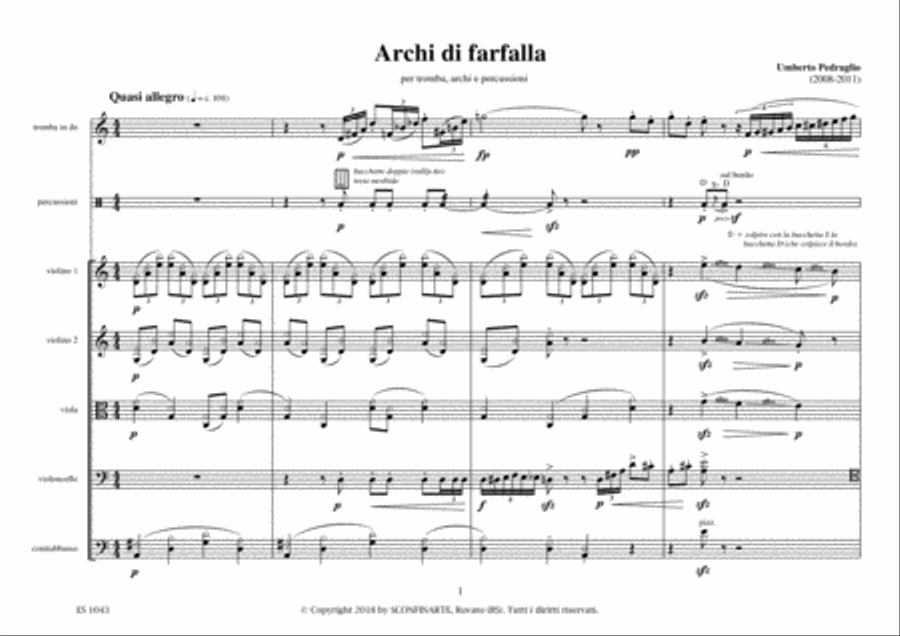 Umberto Pedraglio: ARCHI DI FARFALLA (ES 1043) per tromba, archi e percussioni Large Ensemble scores gallery preview page 5
