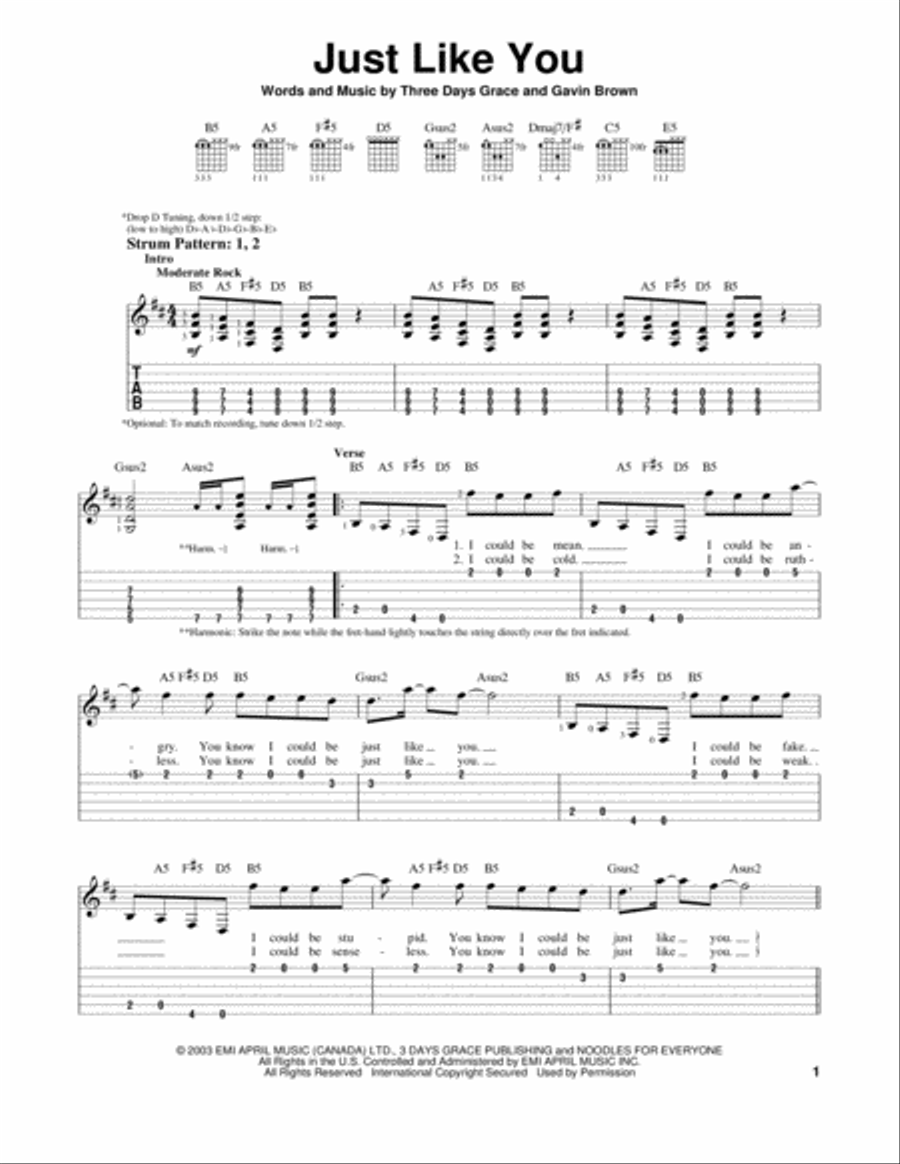 Just Like You Just Like You Acoustic Guitar scores gallery preview page 1