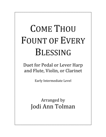 Come Thou Fount of Every Blessing, Duet for Harp and Flute (or Violin or Clarinet) by John Wyeth Clarinet - Digital Sheet Music