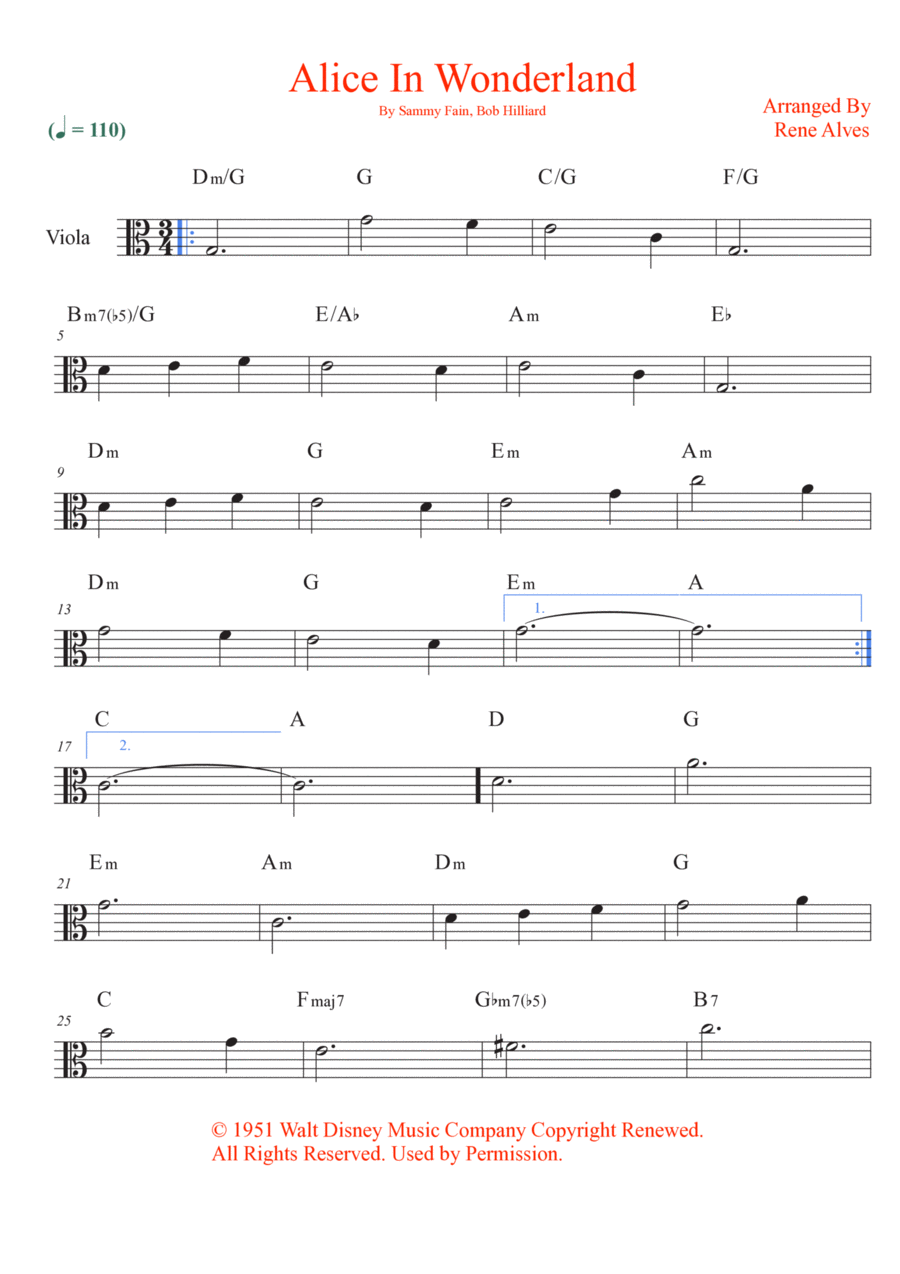 Alice In Wonderland Viola Solo scores gallery preview page 1