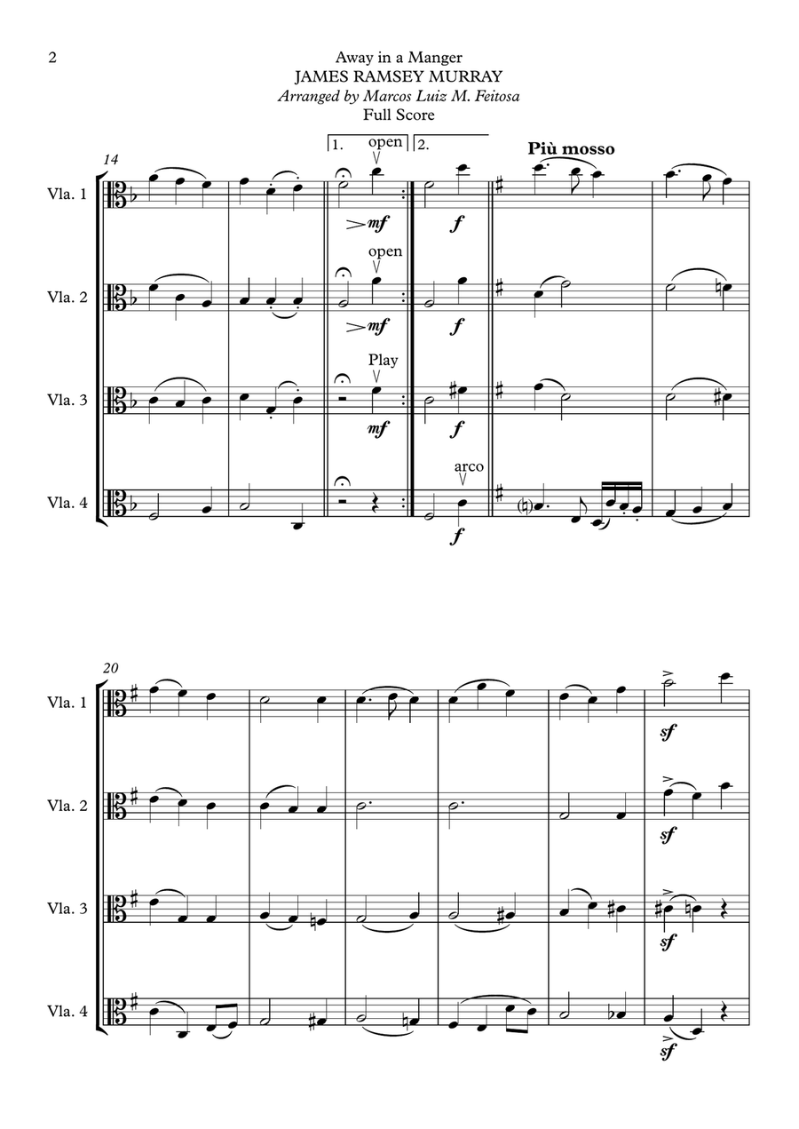 Away in a Manger - Viola Quartet String Quartet scores gallery preview page 4