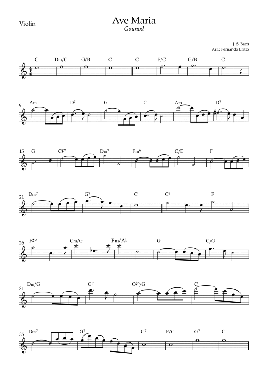 Ave Maria (Gounod) for Violin Solo with Chords (C Major) Ave Maria (Gounod) for Violin Solo with Chords (C Major) Violin Solo scores gallery preview page 1