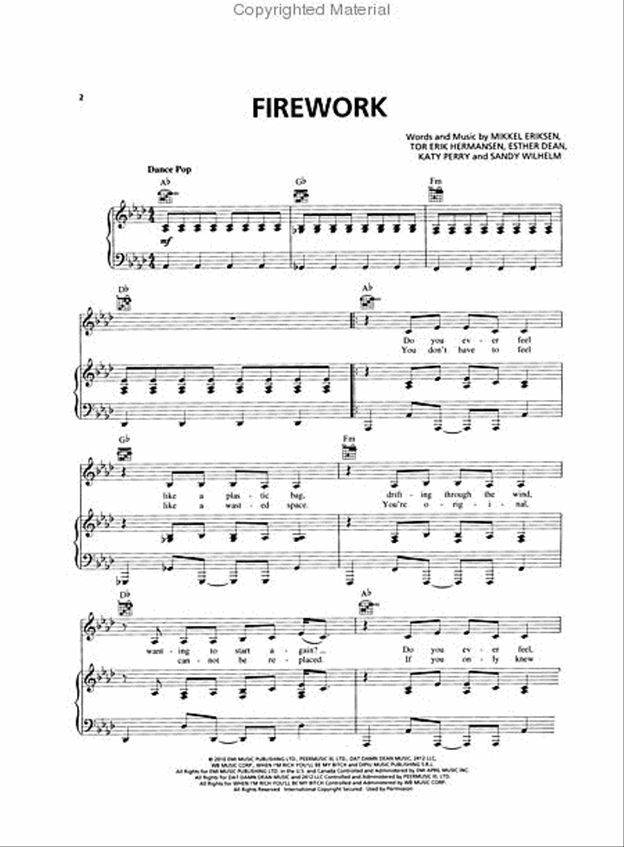 Firework Piano, Vocal, Guitar scores gallery preview page 2