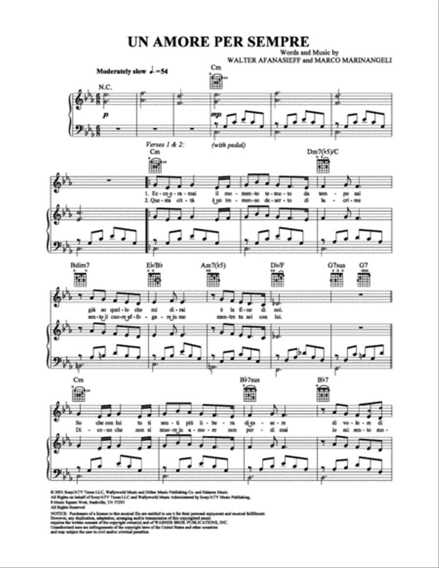 Un Amore per Sempre Un Amore per Sempre Piano, Vocal, Guitar scores gallery preview page 1