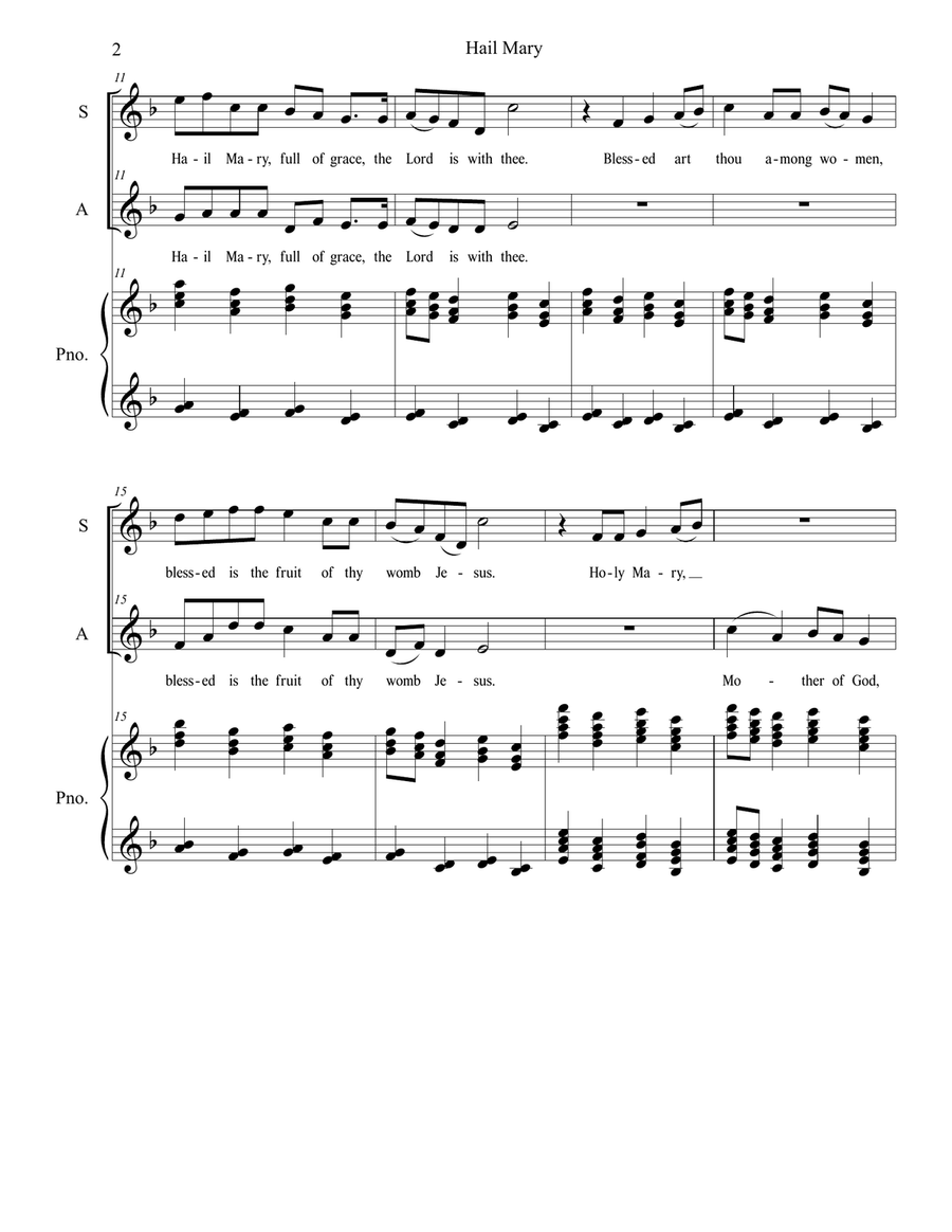 Hail Mary (For Women Ensemble) Piano scores gallery preview page 2