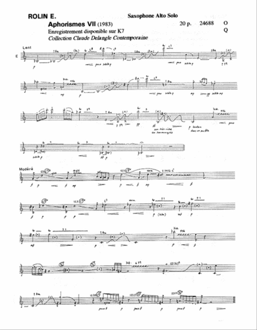 Aphorismes VII Aphorismes VII Saxophone Solo scores gallery preview page 2