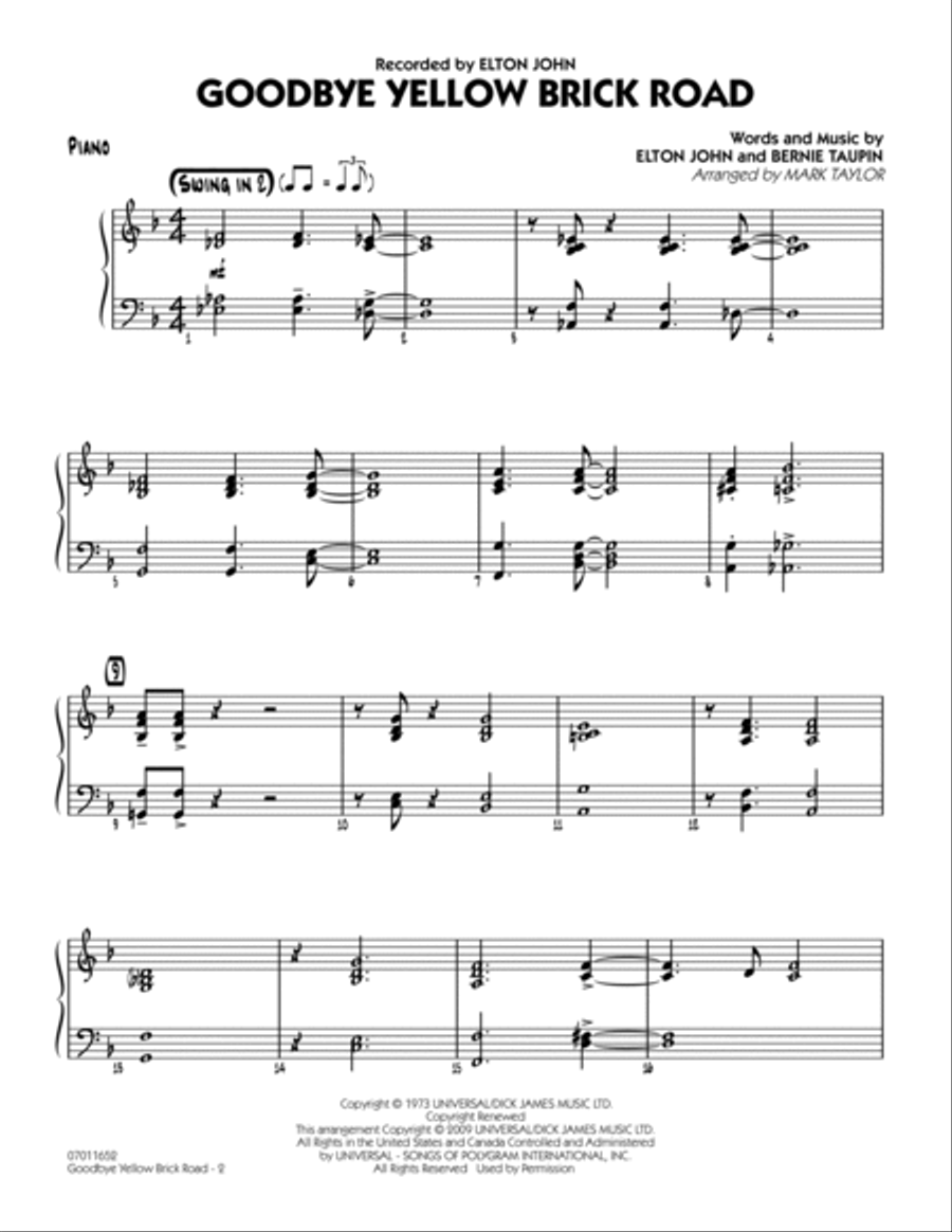 Goodbye Yellow Brick Road - Piano Piano scores gallery preview page 2