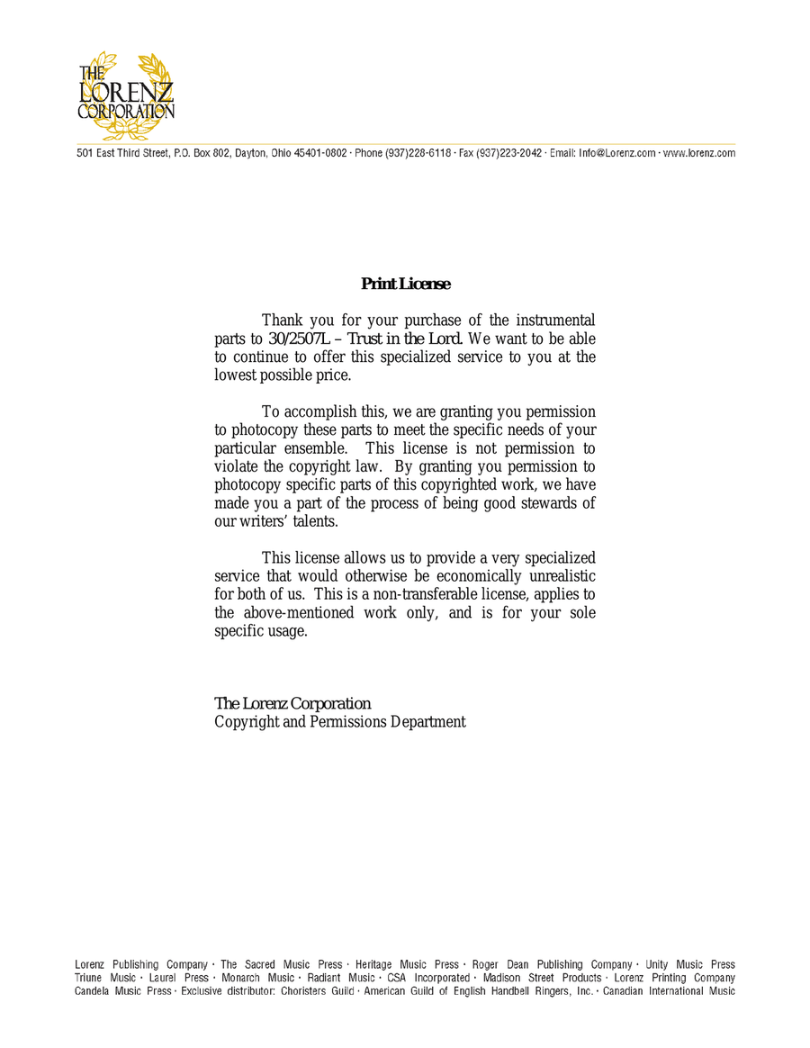 Trust In the Lord - Brass, Sax and Rhythm Score and Parts