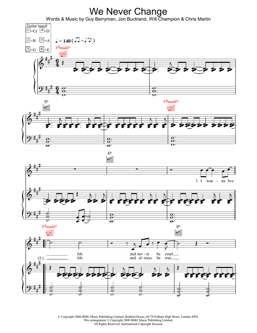 We Never Change Piano, Vocal, Guitar scores gallery preview page 1