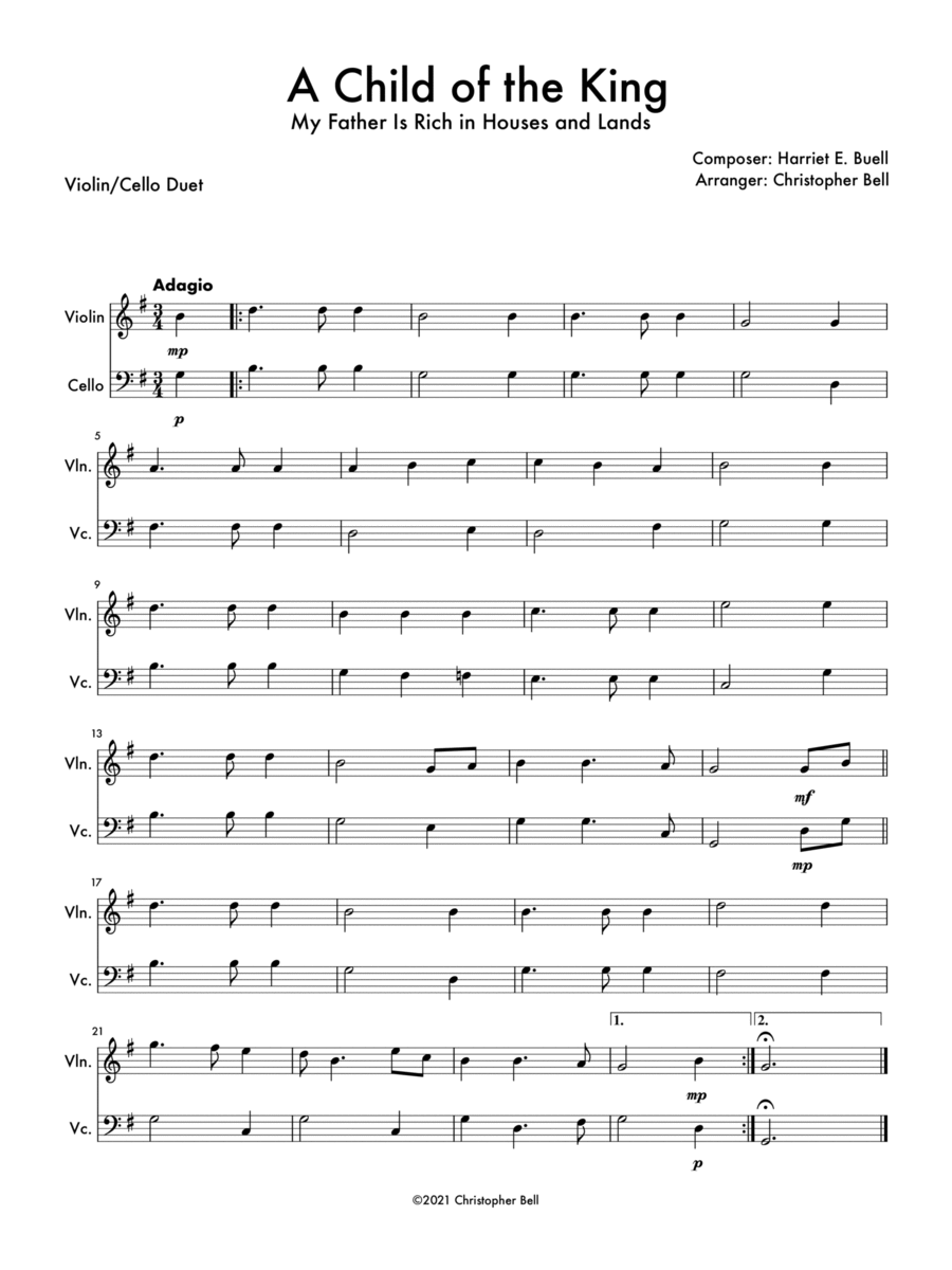 A Child of the King - Violin/Cello Duet String Duet scores gallery preview page 1