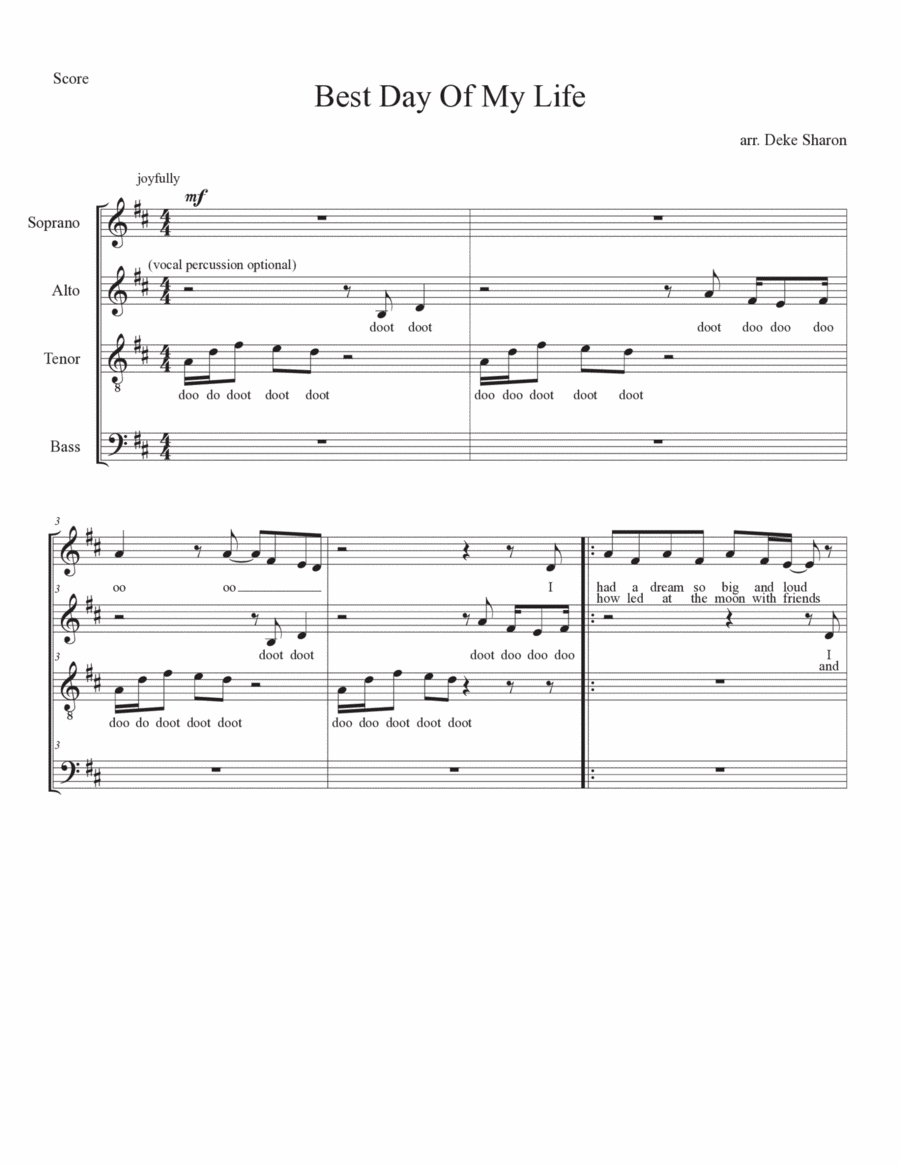 Best Day Of My Life Best Day Of My Life 4-Part scores gallery preview page 1