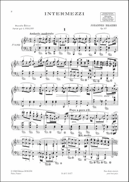 3 Intermezzi Op 117 Piano (Revision Isidore